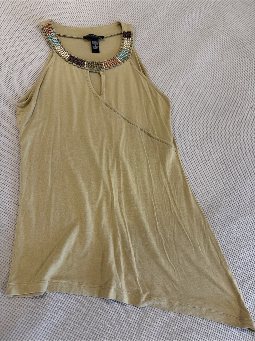 Cable & Gauge Olive Beaded Neckline Sleeveless Tank